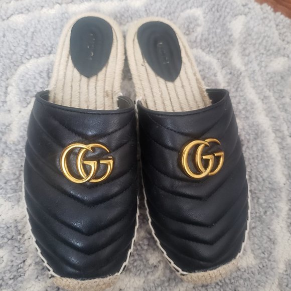 Gucci Marmot Espadrilles size 41 Like US size 9.5 Authentic Black and Go… - Picture 1 of 11